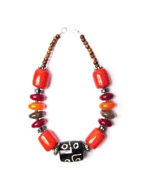 Tigerstars Handcrafted Multi Black Drum Tribal Statement Necklace
